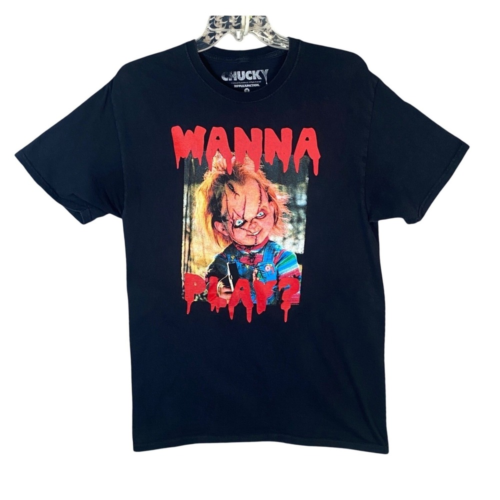 Ripple Junction Child's Play Wanna Play? Horror Movie T-Shirt Black Unisex Med